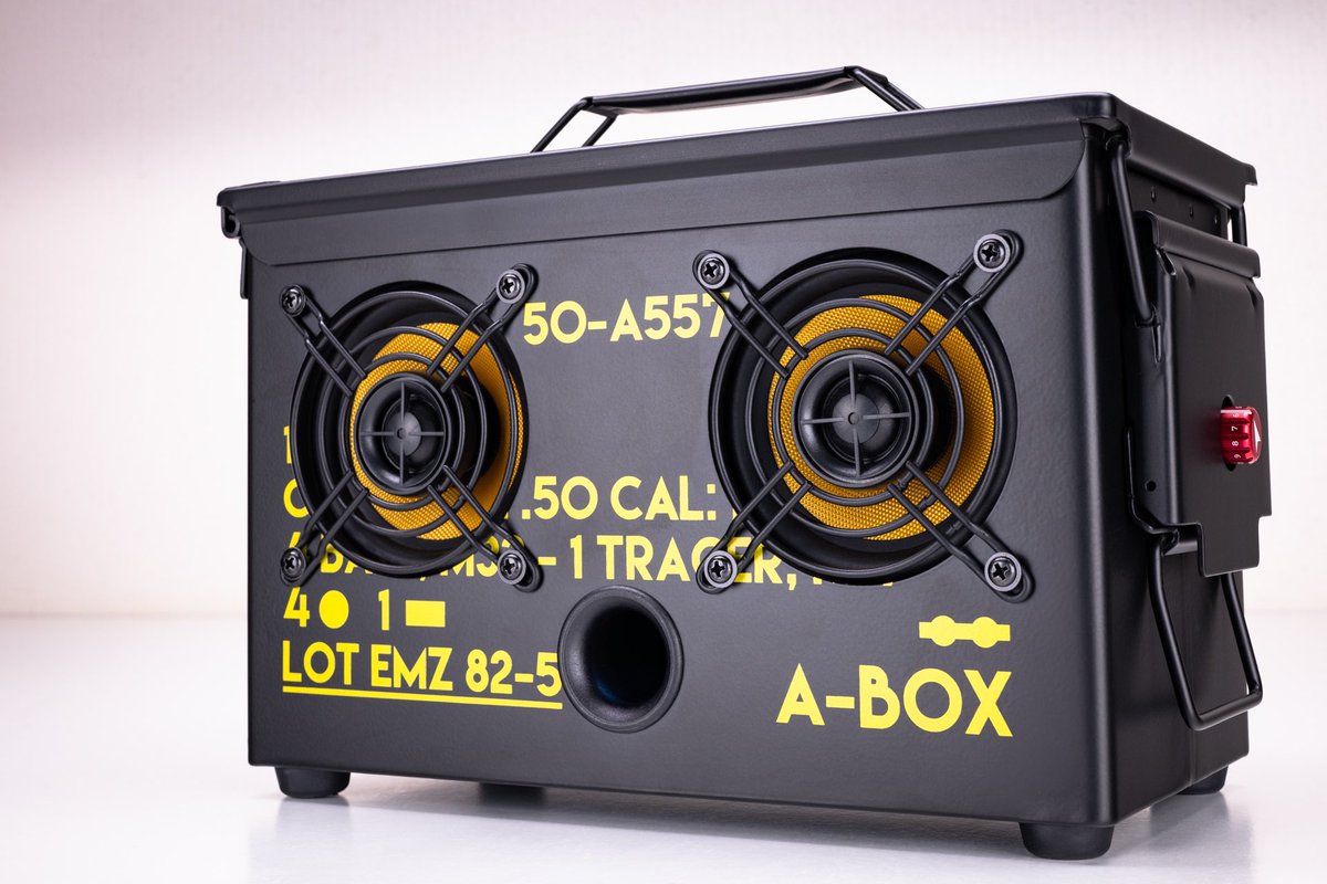 ultimatesonly's tweet photo. Paint it Black... the new .50CAL A-BOX Black Ops edition. Comment I want more for more details.

#ammocanspeaker #bluetoothspeaker #ruggedspeaker #blackops #portablespeaker #boombox https://t.co/4qRSa3gT5t