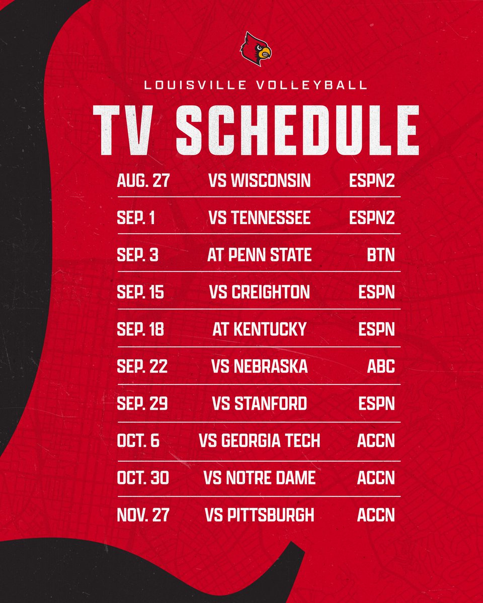 All eyes on us 👀 We’ve got 🔟 regular season matches on national TV this season!

Details: uofl.me/46ObWMn 
#GoCards