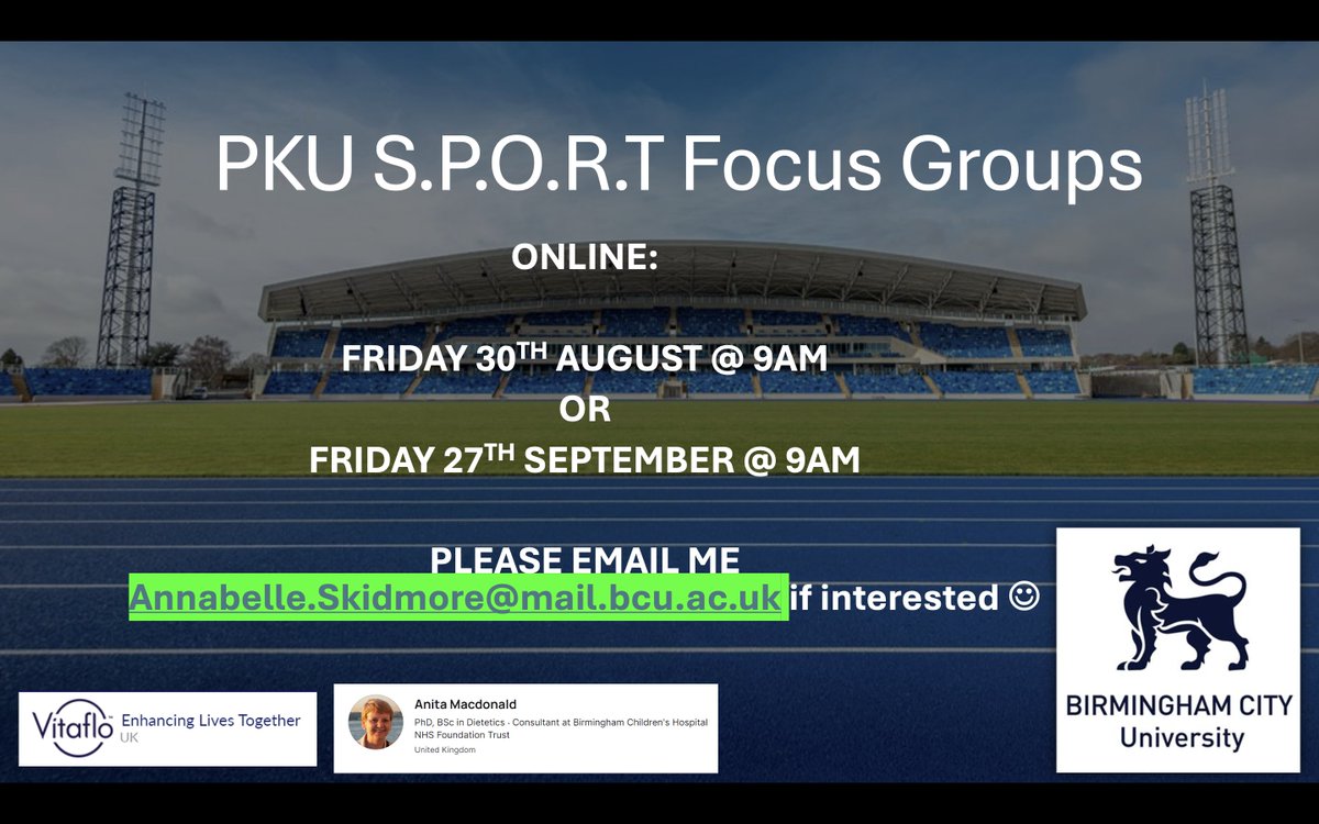 NEW DATES ANNOUNCED!! 

Calling all CLINICIANS, DIETICIANS, SPECIALISTS in PKU... This will be a 45min online discussion around PKU, activity, nutrition and exercise. Please email me to find out more and get involved :) thanks to all who have participated/shown interest so far!