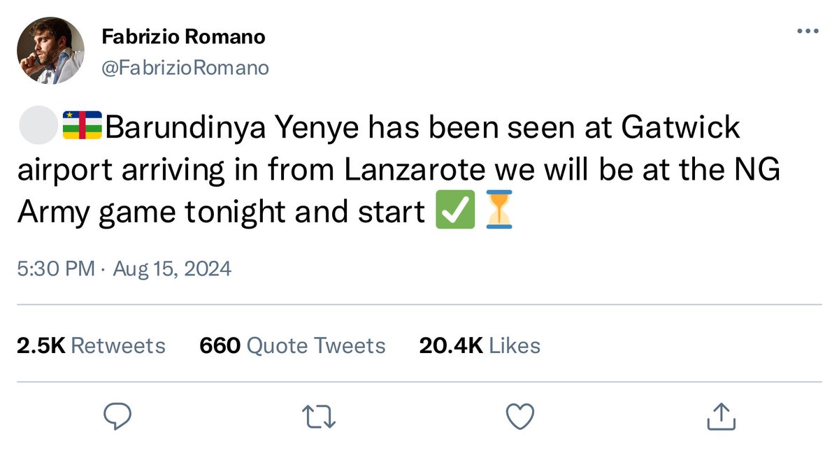 MushersFC's tweet photo. JUST IN! 
Barundinya Yenye the NG Army central midfielder has been spotted at Gatwick airport confirmed by Fabrizio Romano pictures of him arriving he might start for NG army tonight!! https://t.co/hDBVNWVVJy