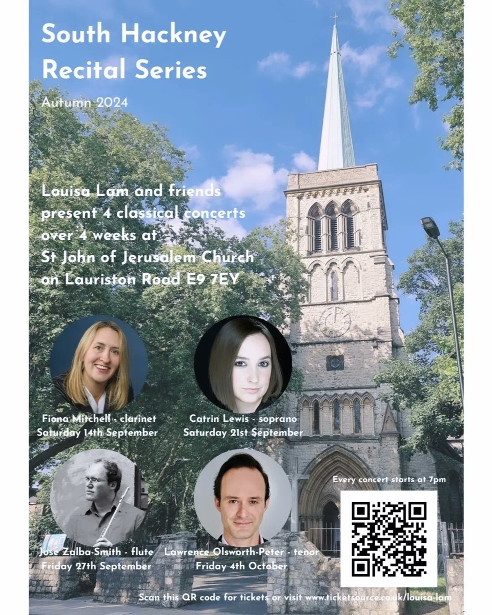 ✨️SOUTH HACKNEY RECITAL SERIES 2024✨️

Super excited to announce that I've set up a short series of concerts this coming Autumn with some of my favourite musicians 🎶

Tickets are available from ticketsource.co.uk/louisa-lam 

I hope you'll come and support!