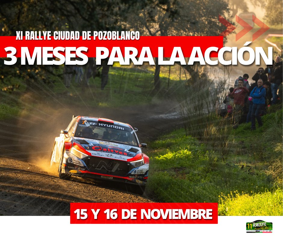 RallyPozoblanco's tweet photo. 🙊 ¡3 meses restan para la acción!
🚗💨 El XI #RallyePozoblanco será puntuable para el @SuperCER_RFEDA, @CERT_Rallycar, #BkJuniorRTS @RallyeTeamSpain, #CopaKobe @KobeMotorsport, Campeonato Andalucía y Murcia de Rallyes Tierra y #DesafíoPeugeot @cup_rally.
📅 15 y 16 Noviembre. https://t.co/X4hyrO3kRD