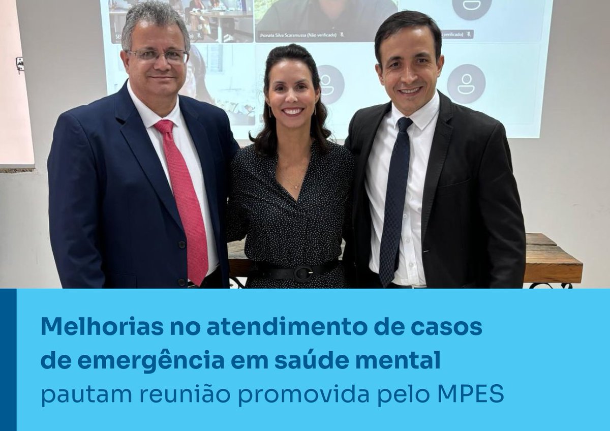 👥💬 Em 12/08, o MPES reuniu com a a Secretaria de Estado da Saúde (SESA), hospitais e municípios do Sul capixaba para melhorar o atendimento de urgência em saúde mental, buscando fortalecer a comunicação e garantir assistência adequada. 🏥 encurtador.com.br/CDOGh