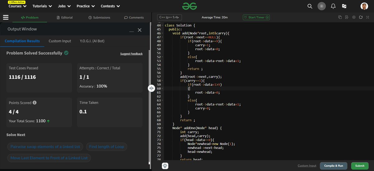 🖥️ Day 23/30 : Add 1 to a Linked List Number #geekstreak2024 #potd