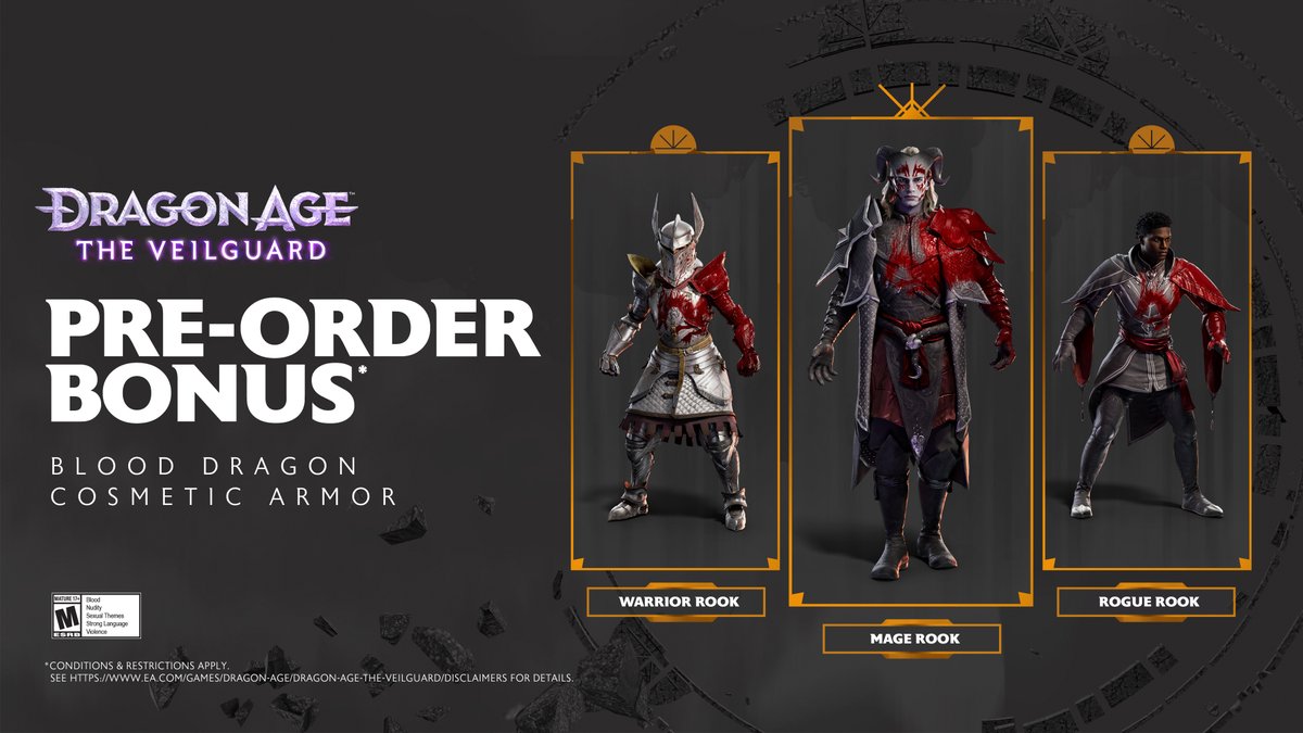 dragonage's tweet photo. It wouldn't be #DragonAge without Blood Dragon armor. 

Pick up yours by pre-ordering here Dragon Age: The Veilguard here: https://t.co/D6YBYr8nMh https://t.co/JK2EDSZ8eI