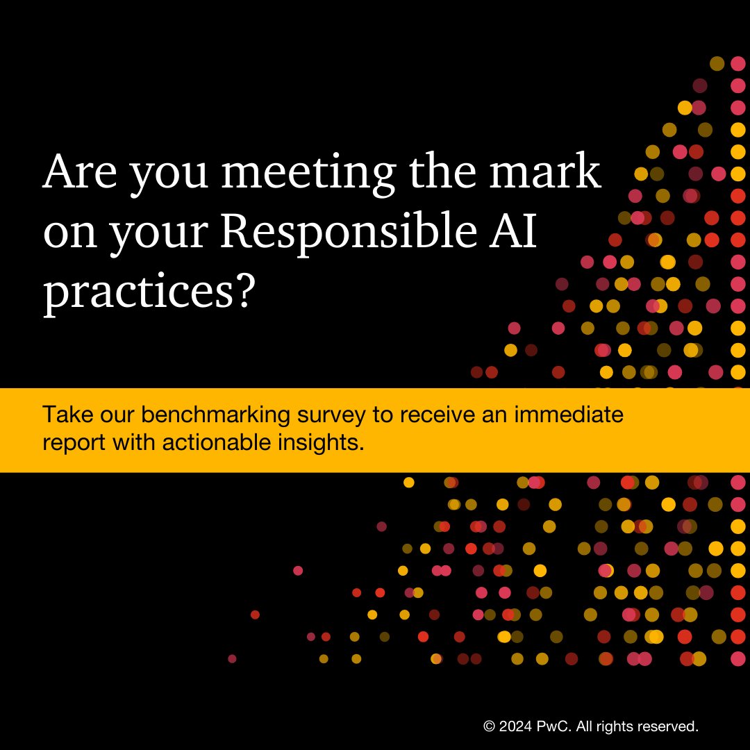 PwCUS's tweet photo. Looking to speed up AI initiatives, manage risk, and generate value? Our latest survey shares insights into the importance of Responsible AI and the ongoing commitment it requires. Discover how companies are incorporating RAI into their operations. https://t.co/qncFe5i9ft https://t.co/1GQcZyRpzS