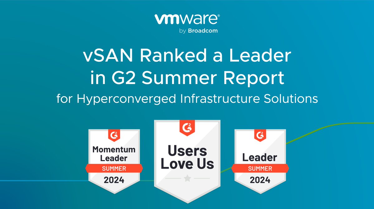 We’re thrilled to share that #VMwarevSAN is a leader in <a href="/G2dotcom/">G2</a>'s Summer 2024 report for Hyperconverged Infrastructure Solutions!

Thank you to our customers that shared their experience and rated vSAN the leader in HCI. See why users love vSAN: g2.com/products/vmwar…