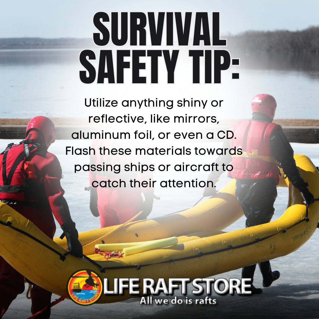 LifeRaftStore's tweet photo. Struggling to get noticed can be life-threatening. Reflective materials can save you at sea!

Use anything shiny like mirrors, aluminum foil, or even a CD to catch the attention of passing ships or aircraft. https://t.co/2T6mYlcXOK