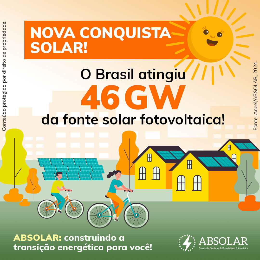 ABSOLAR_Brasil's tweet photo. Semana de recordes na solar! Acabamos de atingir 46 GW de energia solar fotovoltaica, incluindo a geração própria de energia e a geração das grandes usinas.
Viva a sustentabilidade!
#ABSOLAR #EnergiaSolar #46GW #GD #GC https://t.co/LPngwmcbuR