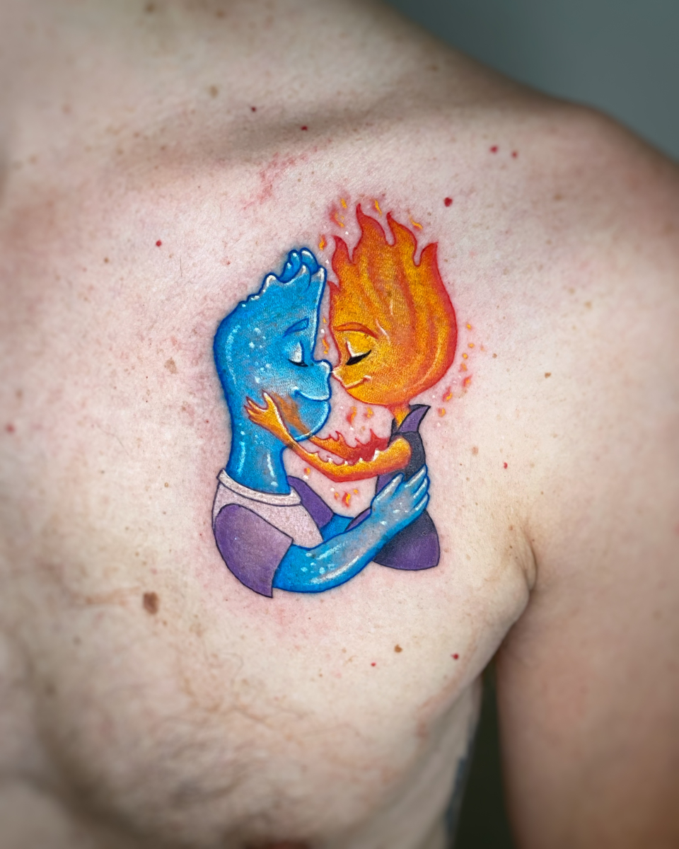 annamunin's tweet photo. Personajes a todo color para @pilisuy y Albert de la nueva película de #pixar Elemental.
Hecho en @mokkitattoostudio

Y tú? qué tatuaje en pareja te harías? cuéntamelo en comentarios ❤️ https://t.co/ZwX5WDAKGO