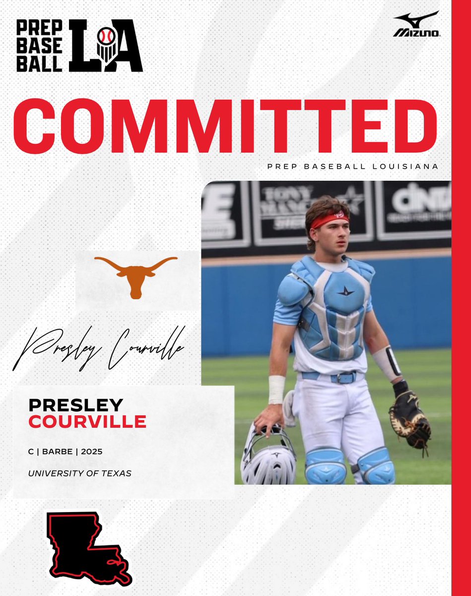 Congratulations to 2025 C Presley Courville (Barbe HS) on his commitment to the University of Texas.  Courville is a former Jr. Future Gamer and the top ranked catcher in our state rankings. #BeSeen

<a href="/AlexArmandPBR/">Alex Armand</a> 

👤 loom.ly/9bNd9RU