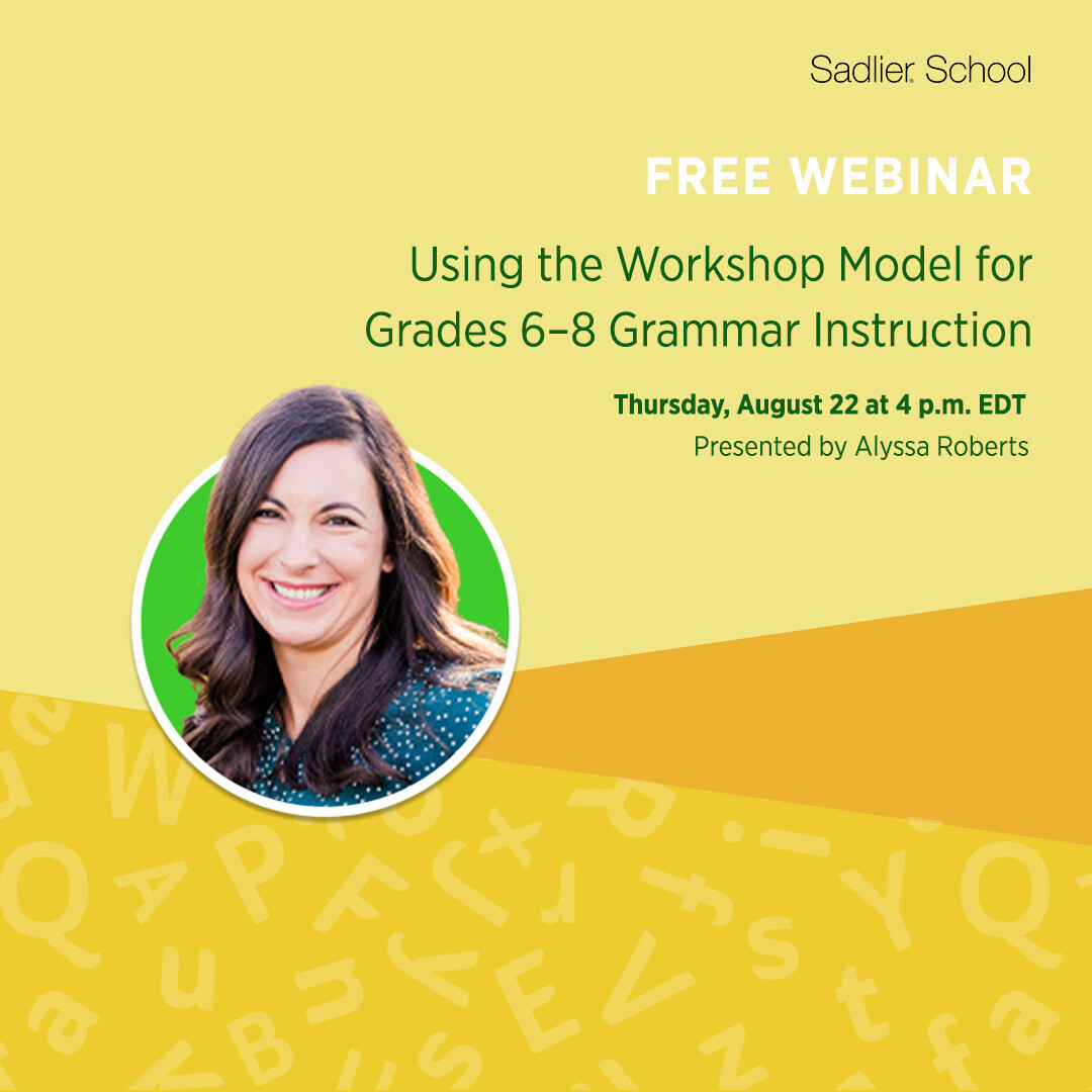 SadlierSchool's tweet photo. Register now for a FREE webinar on Aug. 22 at 4 p.m. EDT. Join Alyssa Roberts and explore ways to lead your 6th–8th grade students toward independence by employing the workshop model. https://t.co/Khs5e4Zo3R #Grammar #GrammarWorkshop #SadlierSchool #WeAreTeachers #TeacherResource https://t.co/WU4m5aenwQ