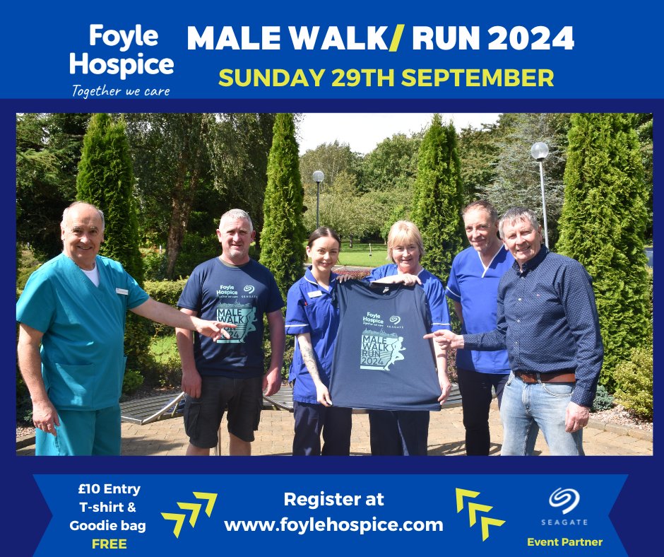 FoyleHospice's tweet photo. This year’s Male Walk/Run registration is now OPEN!
Join us on Sunday 29th September and support your local hospice!
It is £10 to register and you will get a t-shirt to add to your collection.
Sign up here: https://t.co/Iun8pBwvnb
#malewalk #weneedyou #signupopen https://t.co/zyw2CPx61h