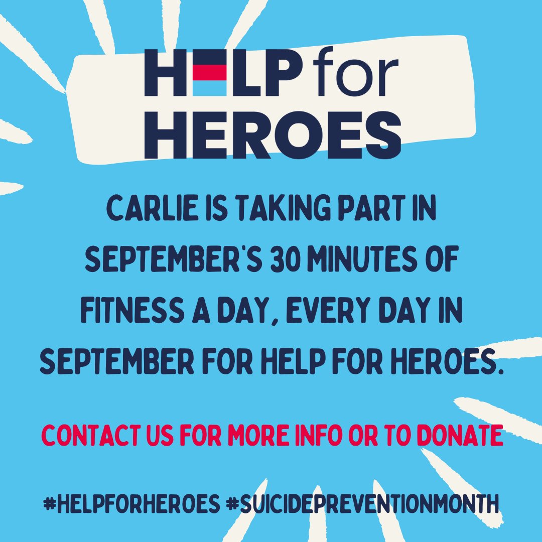 ATFWellington's tweet photo. I am taking part in the HELP FOR HEROES Fitness Challenge THIS SEPTEMBER!

September is #suicidepreventionmonth and contains #internationaldayofcharity, so it seems fitting to raise funds for this important charity, #helpforheroes. 🙏

To donate, please use the QR codes in... https://t.co/qdOAmfWRYZ