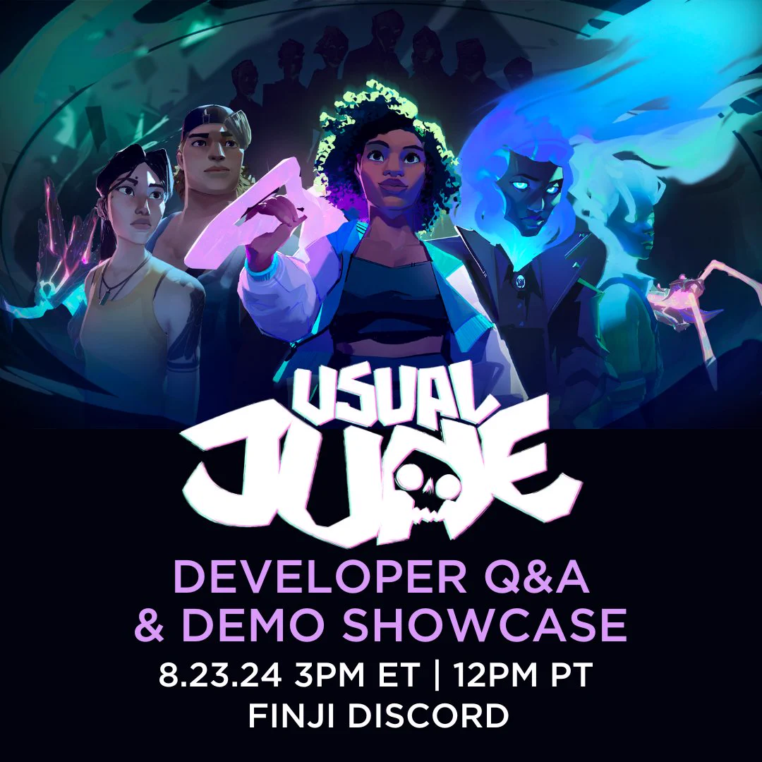 Usual June Developer Q&A and Demo Showcase! 8.23.24 at 3PM ET, 12PM PT in the Finji Discord