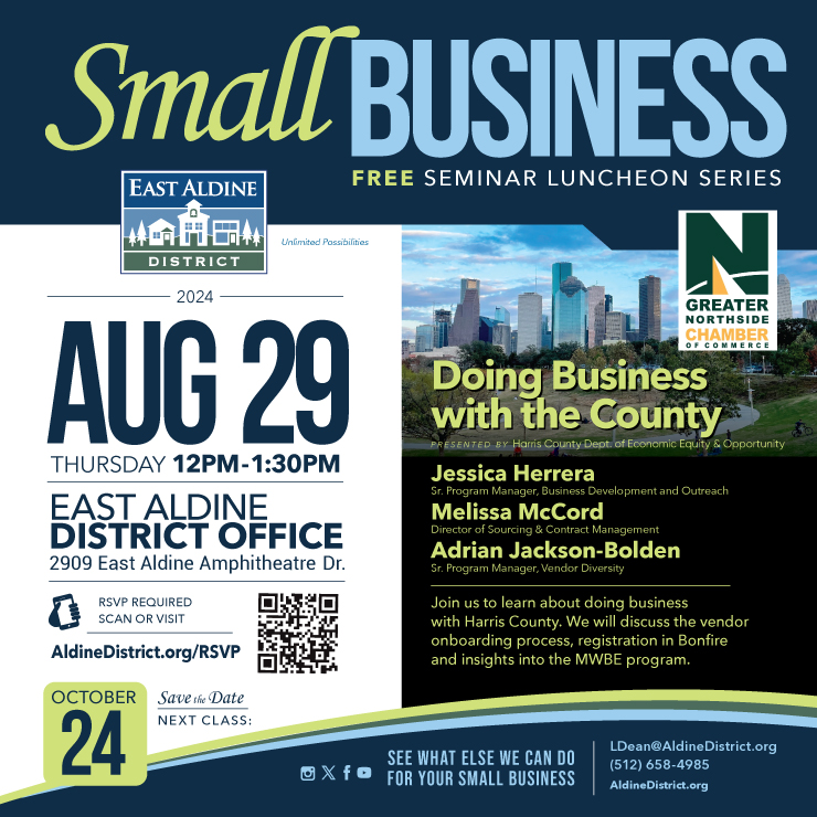 AldineDistrict's tweet image. Have you RSVP&apos;d yet? Learn more: eventbrite.com/e/ead-small-bu…

#EastAldineDistrict #smallbusiness #freeseminar #luncheon #networking #HarrisCountyTx #supportsmallbusiness #localbusiness #economicdevelopment
