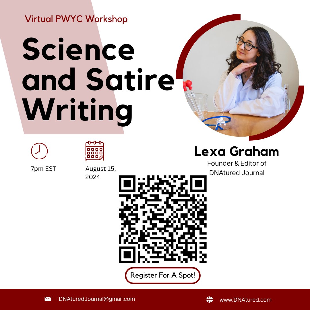 dnaturedjournal's tweet image. Last chance to register for today&apos;s 7pm EST PWYC satire writing workshop with DNAtured&apos;s founder &amp;amp; editor, @LexaGrammar!

Learn headline dos and don&apos;ts &amp;amp; how to write satirical articles! 

Register here: eventbrite.ca/e/977578281957…