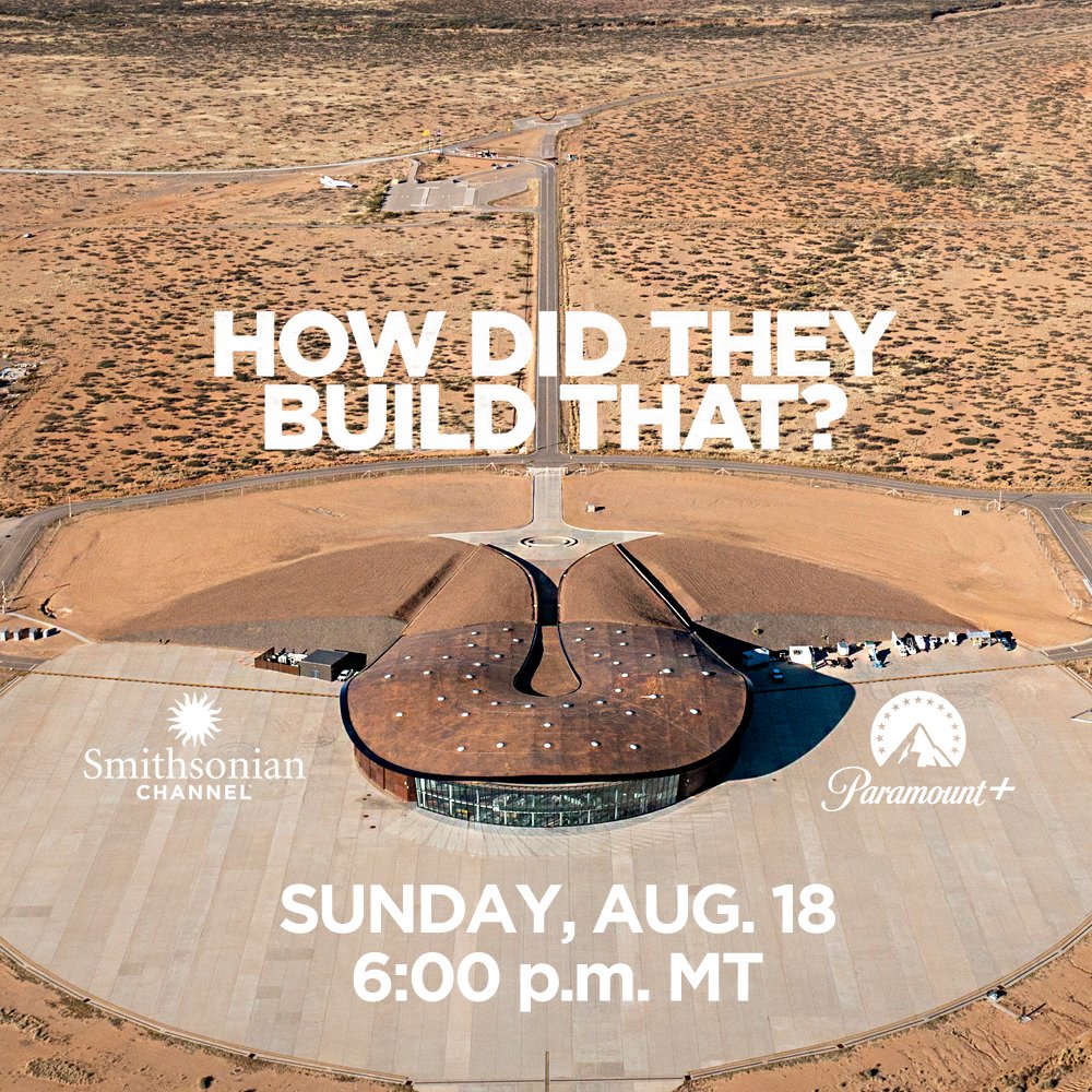 Spaceport America (@spaceport_nm) on Twitter photo How Did They Build That? You're about to see 🚀
Tune in this Sunday at 6 p.m. MT to see the inside story how the state of New Mexico, <a href="/virgingalactic/">Virgin Galactic</a>, and others came together to build the GTS Building ✨
📺 <a href="/SmithsonianChan/">Smithsonian Channel</a> | 8.18.24 | 6 p.m. MT
📺 <a href="/paramountplus/">Paramount+</a> on-demand How Did They Build That? You're about to see 🚀
Tune in this Sunday at 6 p.m. MT to see the inside story how the state of New Mexico, <a href="/virgingalactic/">Virgin Galactic</a>, and others came together to build the GTS Building ✨
📺 <a href="/SmithsonianChan/">Smithsonian Channel</a> | 8.18.24 | 6 p.m. MT
📺 <a href="/paramountplus/">Paramount+</a> on-demand
