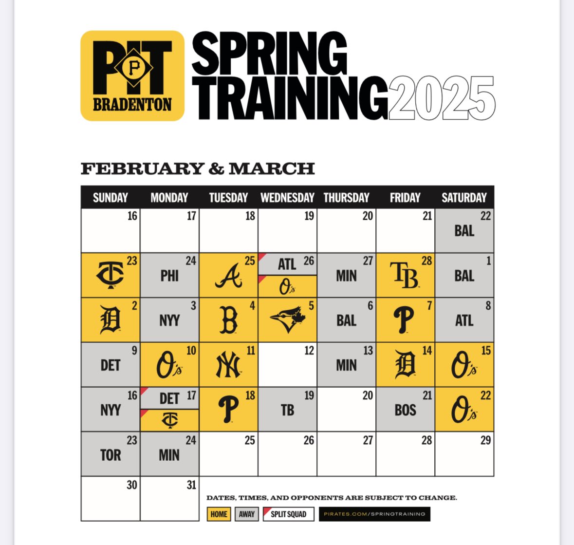 Andrew Destin on X: Pirates have released their 2025 spring training  schedule t.cojykWJKLfLx  X
