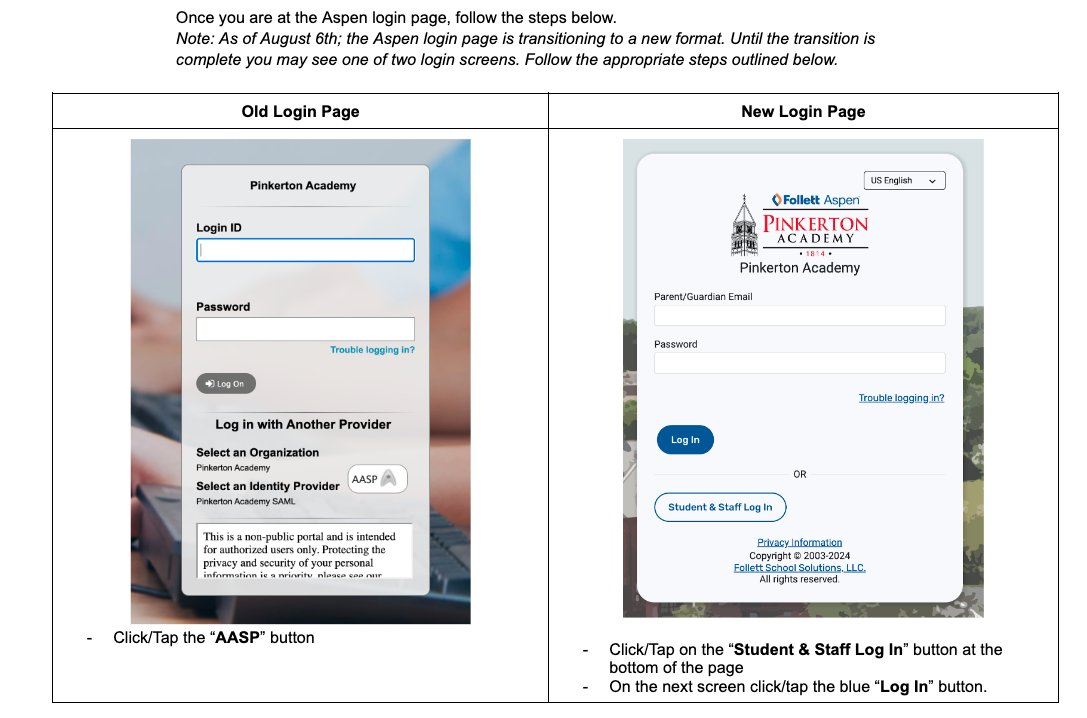 ItPinkerton's tweet photo. There's a new way for students to sign into Aspen starting this semester!  https://t.co/RrP1bOMkxK #TogetherWeArePinkerton #aspen #Login https://t.co/17q6EaQ3oa