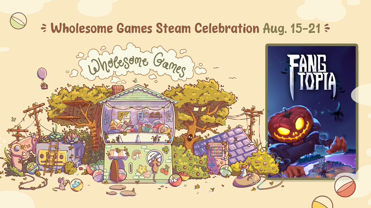 We're excited to confirm we are part of the Wholesome Games Steam Celebration!

This is the first time the Fangtopia demo can be played via Steam - give it a go and let us know what you think! 
store.steampowered.com/app/3010170/Fa…