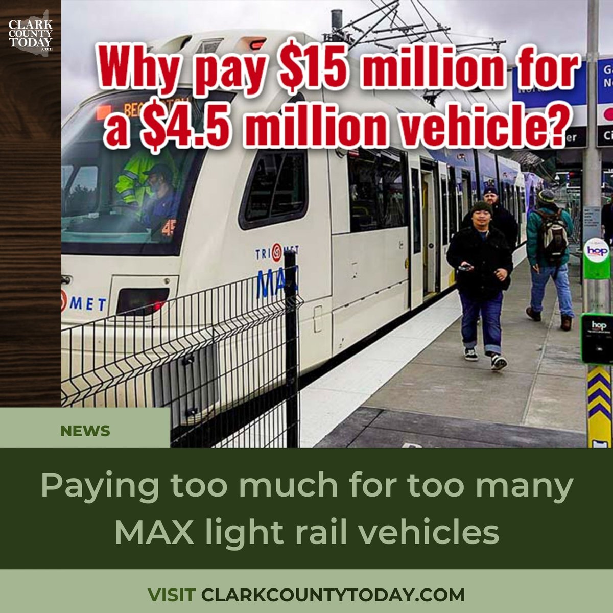 NewsFromCCT's tweet photo. 🚆 TriMet's pricing for light rail vehicles sparks concerns—up to $15.2 million each. Learn more about the IBR project’s cost discrepancies. https://t.co/Od99YkpSMS #MAXlightRail #VancouverWa #Transportation https://t.co/Q1h9qSIjAn