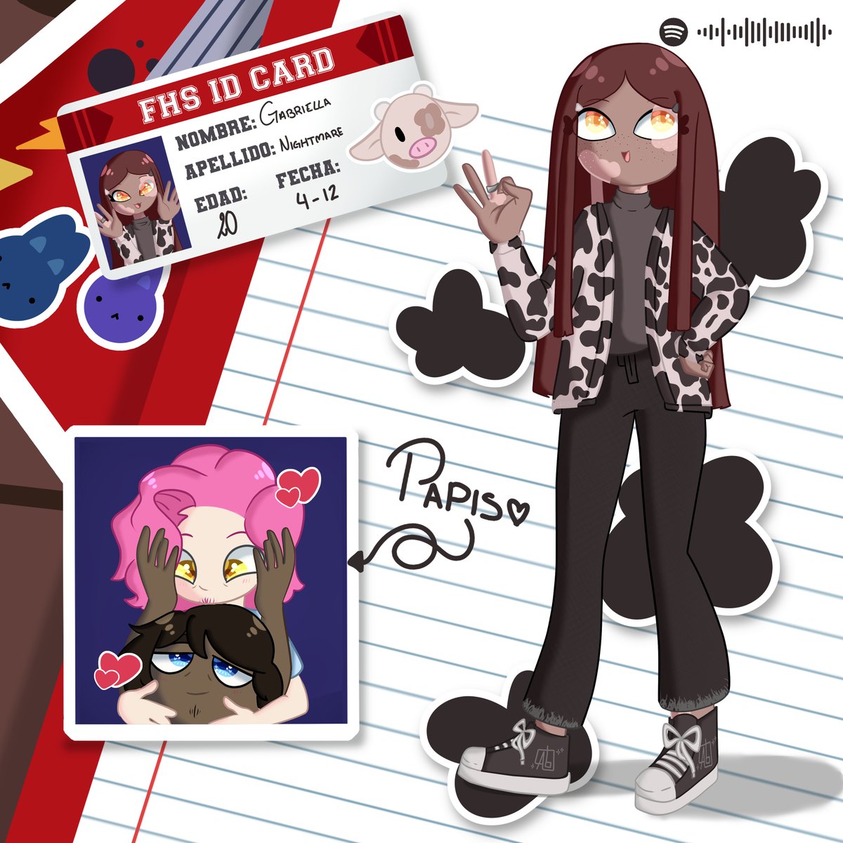 Por fin he terminado a mi niña con su fichita. 
La ficha esta hecha lo más parecida a las de <a href="/FHSPGAU/">🍮FHSPróximaGeneración !</a>.
Gabri es hija de mi shipp amado Feuz y no la puedo querer más 
#FHS #FHSRE #FNAFHS #FNAFHSRE #FHSNG #FNAFHSNG #FHSPG