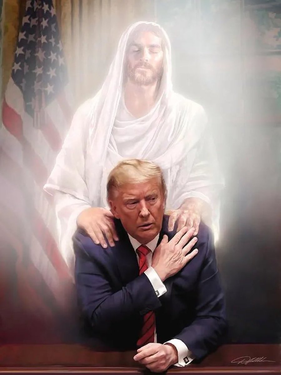 Djinantonix's tweet photo. This portrait is also available as a duvet set in #MAGA stores.
Unfortunately, horizontally displayed it looks like Jesus is giving #DenturesDon one up the rear end.
#C4News https://t.co/XtvOEipF7m