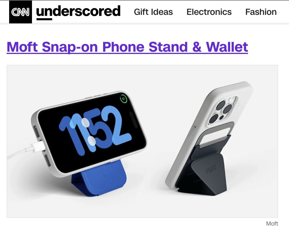 moft_global's tweet photo. Thanks @CNN for featuring our MagSafe-compatible Snap-on Phone Stand & Wallet. Designed to hold 2-3 cards, it also transforms into a stand with adjustable viewing angles, perfect for video meetings and content streaming. #workcreateanywhere | https://t.co/ilsRv5bIIy. https://t.co/7qk5hoWODd