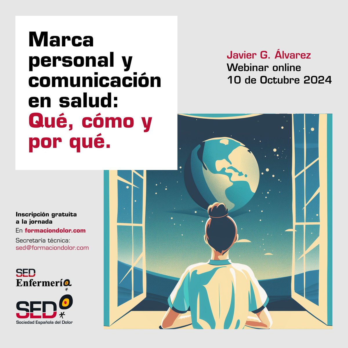 📺Webinar online. 
👉'Marca personal y comunicación en salud. Qué,  cómo y por qué"
👦Con <a href="/javigalvarez/">Javier G Álvarez</a> 
📆10 de Octubre de 2024.
👉Modera <a href="/RosesAlvarez/">Laia Rosés Alvarez</a> 
⭕Organiza el grupo de Enfermería de la <a href="/Sedolor/">Sociedad Española del Dolor</a>
📄Inscripción gratuita en  cutt.ly/8evJWIg4 <a href="/manuelamonleon/">Manuela Monleón</a> <a href="/natolius/">Oscar Natoli Vargas</a>