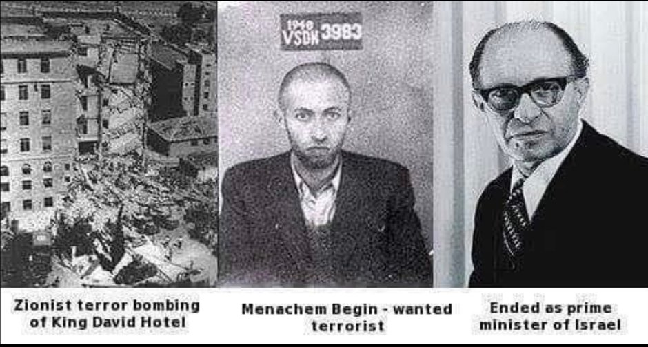 Red_Pill_US's tweet photo. @DrLoupis The mainstream media will never tell you that Menachem was behind the King David Hotel Bombing. 

And then he became Prime Minister🤦‍♂️ https://t.co/kVUxoA55QZ