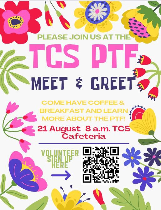 Looking for volunteer opportunities to be involved at TCS?  Come join us next Wednesday, August 21, and find out how you can be a part of our Parent Teacher Fellowship!