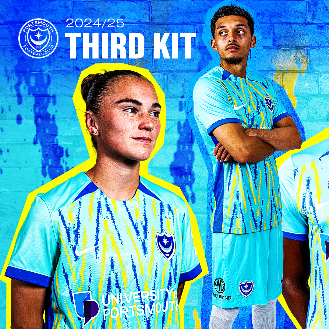 Pompey's tweet photo. 🔵🟡

👕 Introducing #Pompey's 2024/25 third kit!