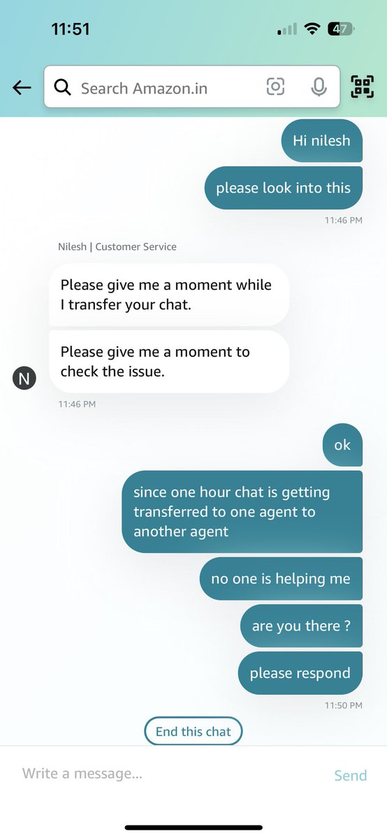pavan_mashapari's tweet photo. Seriously, @amazonIN  ? My messages are being ignored and I’m getting no response from your customer service representative. Chat is getting transferred from one agent to another agent. No one gave a resolution, Is this how you handle customer issues now? @AmazonHelp https://t.co/IpeY83jYW3