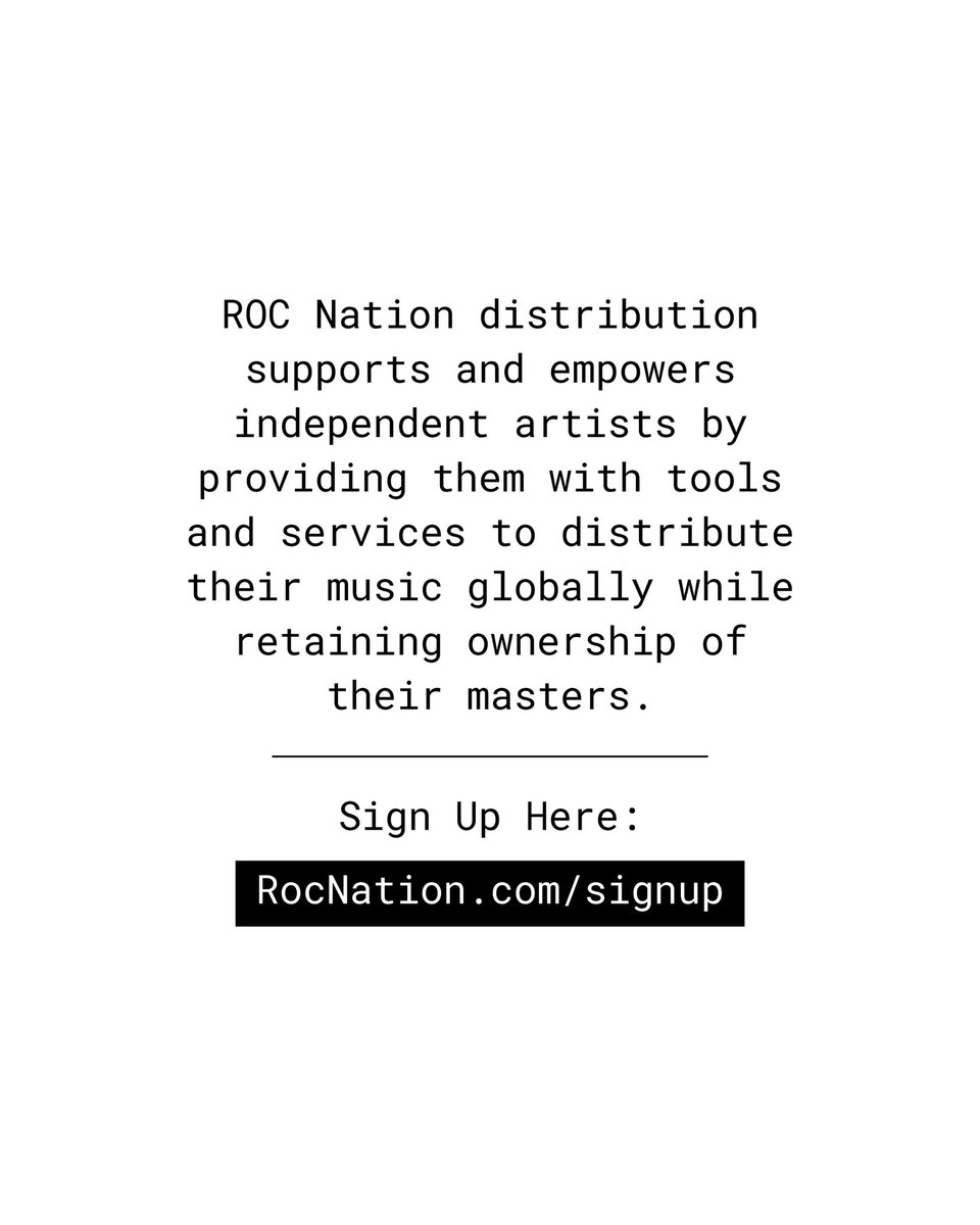 ROC Nation distribution supports and empowers independent artists by providing them with tools and services to distribute their music globally while retaining ownership of their masters. Sign up now: rocnation.com/signup