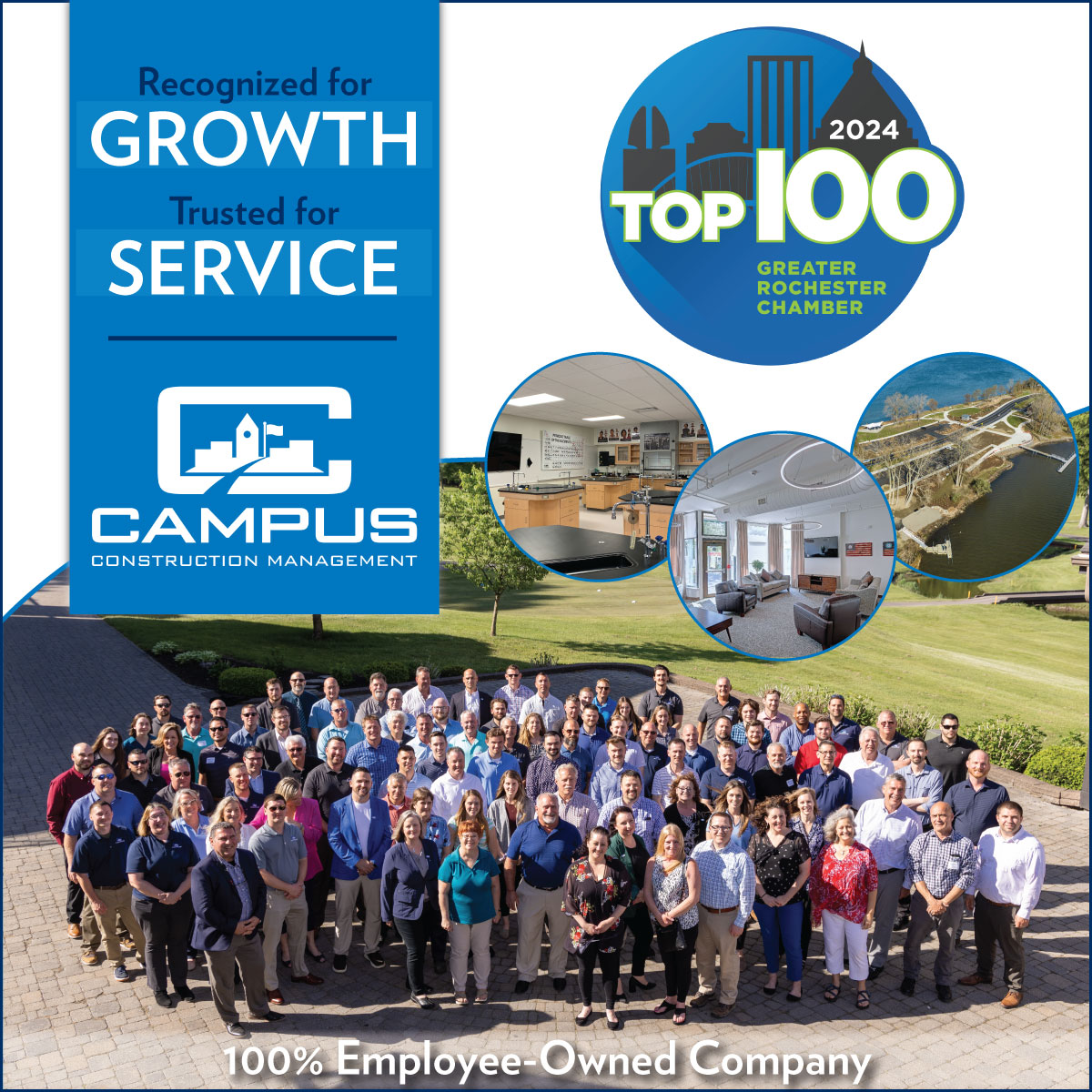 CampusCMG's tweet photo. Our employee-owners are elated to see Campus on the @RochesterChambr 2024 Top 100 list! Congrats to all the companies named among the fastest-growing, privately owned companies in the region.

#GreaterROC https://t.co/veO2qRQhtp