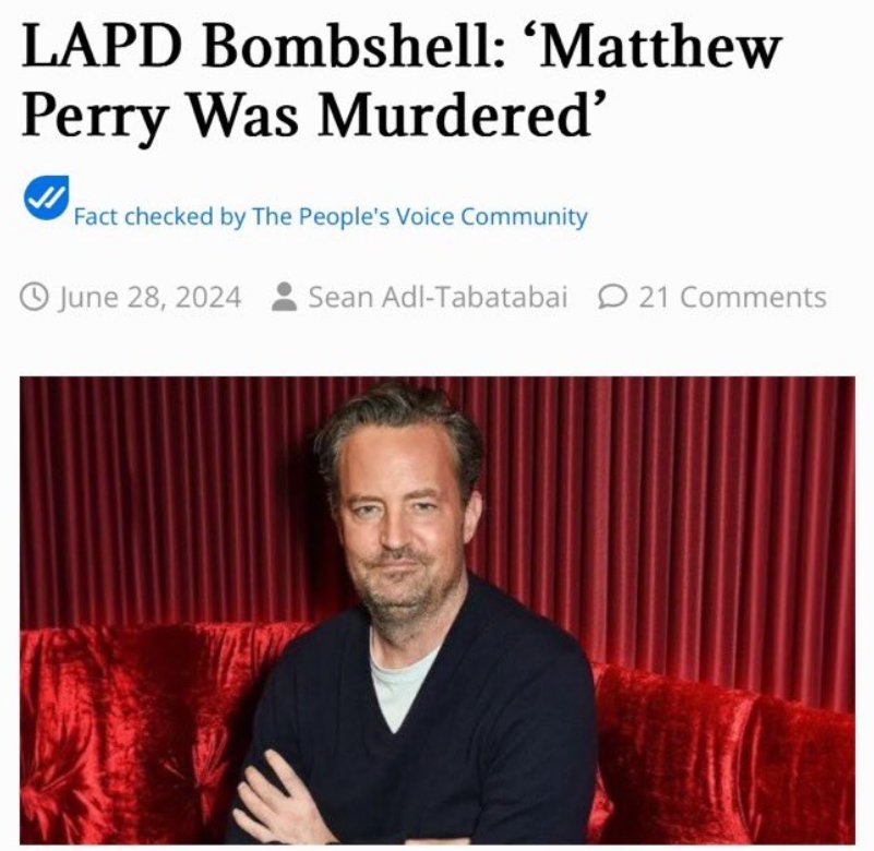 Hamzyyyy39's tweet photo. BREAKING: SEVERAL arrests have been made in the Matthew Perry investigation. In June, LAPD investigators claimed he was MURDERED with an overdose of drugs because he was about to expose ‘numerous Hollywood pedophiles’. Are you ready for what’s coming? #Mattewperry https://t.co/lxbtwcLh2Y