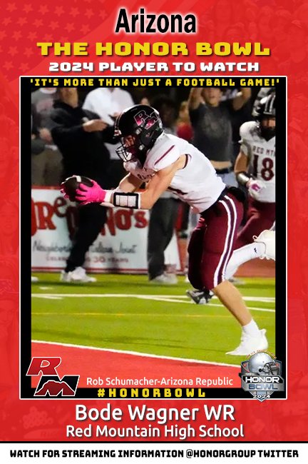 Honor Bowl (@honorbowl) on Twitter photo PLAYER TO WATCH: Red Mountain Mountain Lions <a href="/wagner_bode/">Bode Wagner</a> <a href="/dvikesfootball/">Downey Viking football</a> will play in the 2024 Honor Bowl vs <a href="/dvikesfootball/">Downey Viking football</a> 9/20 at 7:37 pm hosted by <a href="/RedMtnFootball/">Red Mtn Football</a> PLAYER TO WATCH: Red Mountain Mountain Lions <a href="/wagner_bode/">Bode Wagner</a> <a href="/dvikesfootball/">Downey Viking football</a> will play in the 2024 Honor Bowl vs <a href="/dvikesfootball/">Downey Viking football</a> 9/20 at 7:37 pm hosted by <a href="/RedMtnFootball/">Red Mtn Football</a>