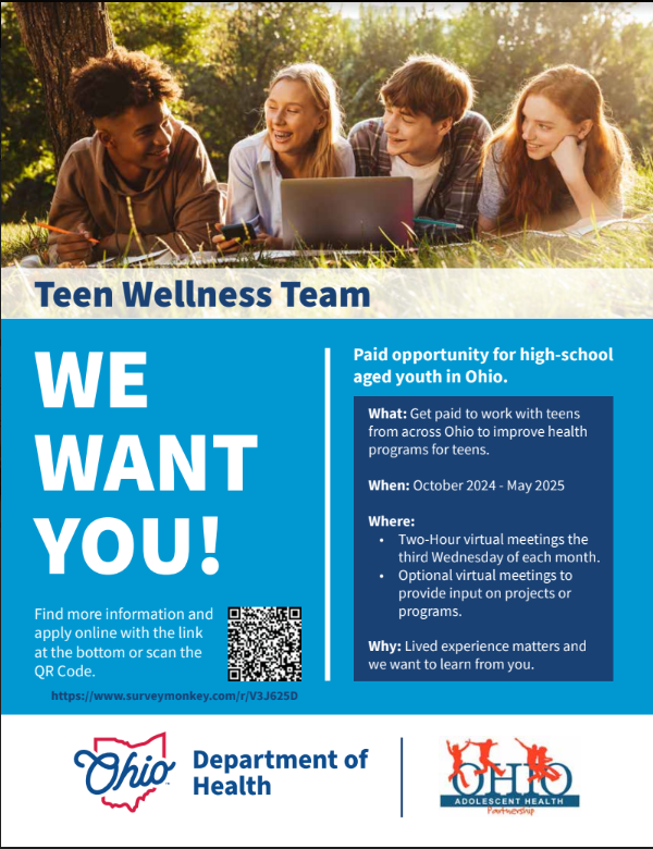 AllThingsBluSF's tweet photo. The Ohio Department of Health Teen Wellness Team has an opportunity for youth in Ohio to learn about public health and Ohio Department of Health programs. If selected, teens will attend virtual 2-hour sessions monthly and will be paid $14 an hour.Apply at: https://t.co/YaSsuydtdW https://t.co/NIsMfPAcki