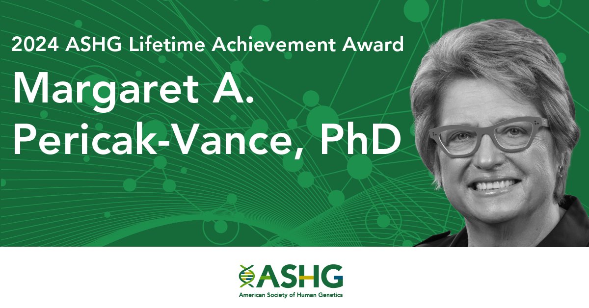 🏆Congratulations to Margaret A. Pericak-Vance, PhD, winner of the ASHG 2024 Lifetime Achievement Award! Learn more about the award and Dr. Pericak-Vance's work: ashg.org/publications-n… #ASHG