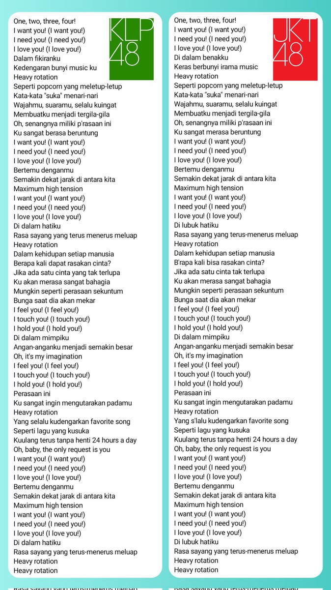 vtae3095's tweet image. Heavy Rotation lyrics - KLP48 and JKT48 version 

#HeavyRotation #AKB48 #KLP48 #JKT48