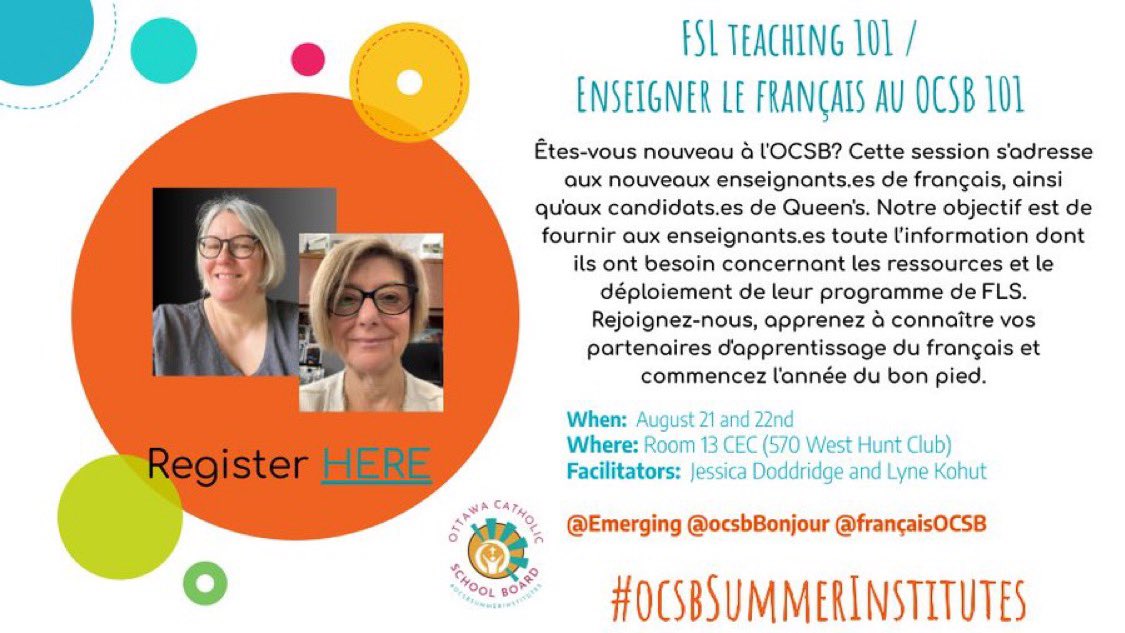 lynekohut's tweet photo. Join Jessica Doddridge and I next week for our #summerinstitute to explore FSL Teaching 101/Enseigner le français au OCSB 101
#summerinstitute @ocsbBonjour @jessicadoddrid1 https://t.co/jKEko1zk6w