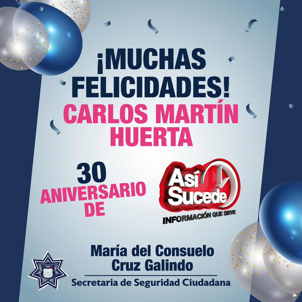 🎉 ¡Felicidades a <a href="/carlosmartinh/">Carlos Martin Huerta</a> y a todo el equipo de "Así Sucede" por su 30 aniversario! 🎉

Gracias por su labor y por ser una fuente confiable de noticias para mantener bien informada a la ciudadanía.

 ¡Que sigan los éxitos y el crecimiento! 👏