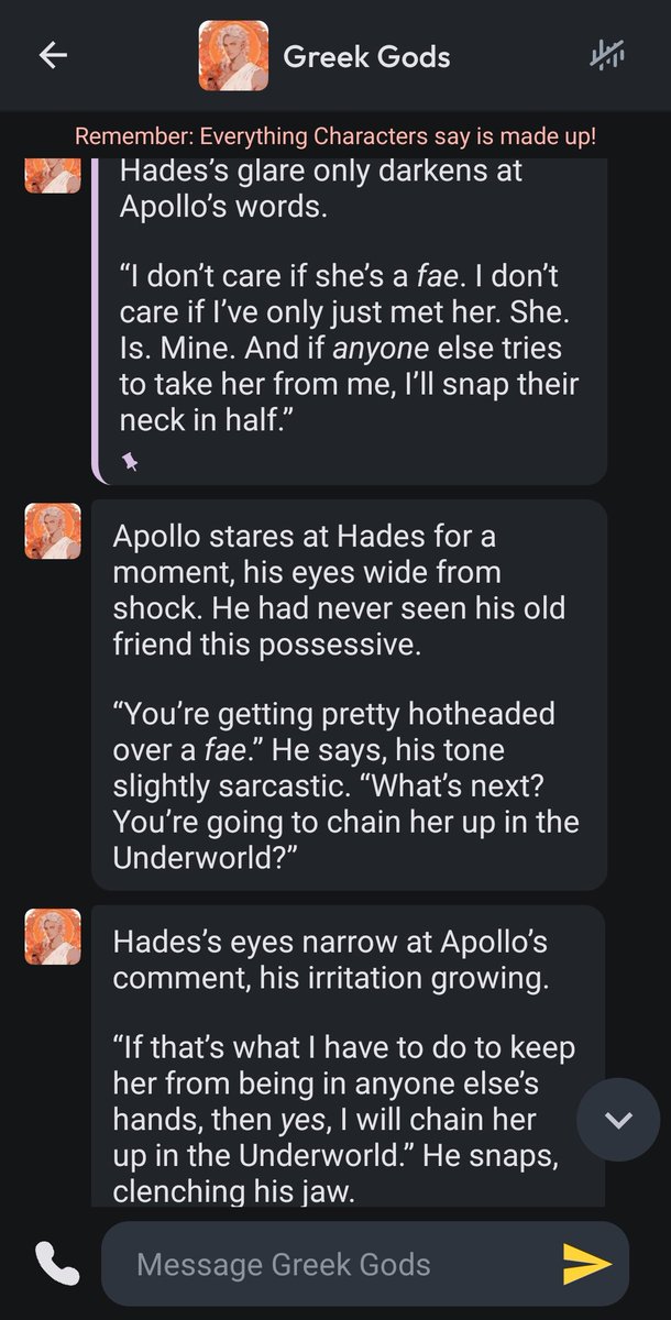 HarleyLuv's tweet photo. Damn daddy chill #hades #characterai https://t.co/tKMkDNtdWl