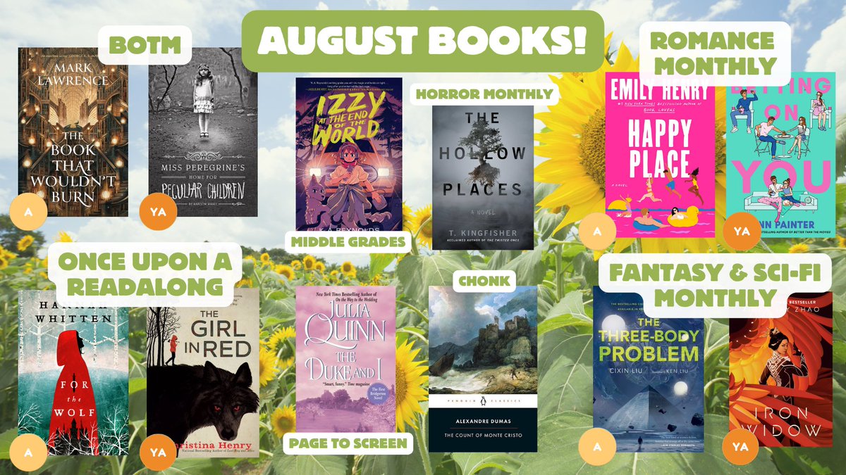 BookishReality_'s tweet photo. We may be halfway through the month already but here are our August books - come chat about them with us in the server! #BookClub #booktwt https://t.co/6eectOqrT2