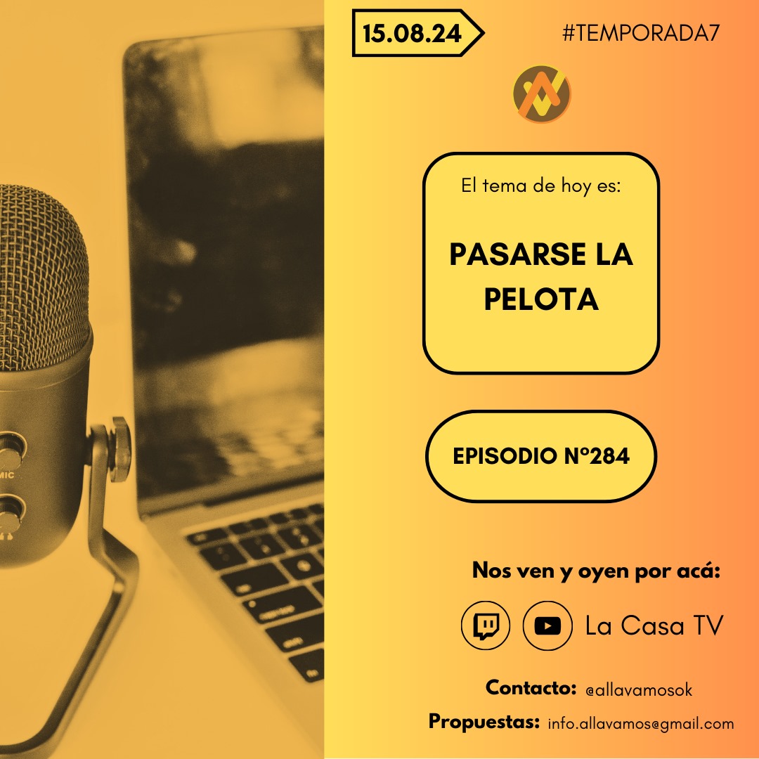 ⚠️ ATENCION ⚠️

#ElTemaDeHoy: PASARSE LA PELOTA. 

Tomala vos, damela a mí. Que yo no fui, que fue aquel, que fueron esos y no aquellos. ¿Alguna vez se pasaron la pelota con alguien? 🤭😑

🎧 Jueves, de 20 a 21hs, por <a href="/lacasagamerok/">La Casa Gamer</a> 🎙

#Stream #Agosto #Jueves #Amigos #Musica