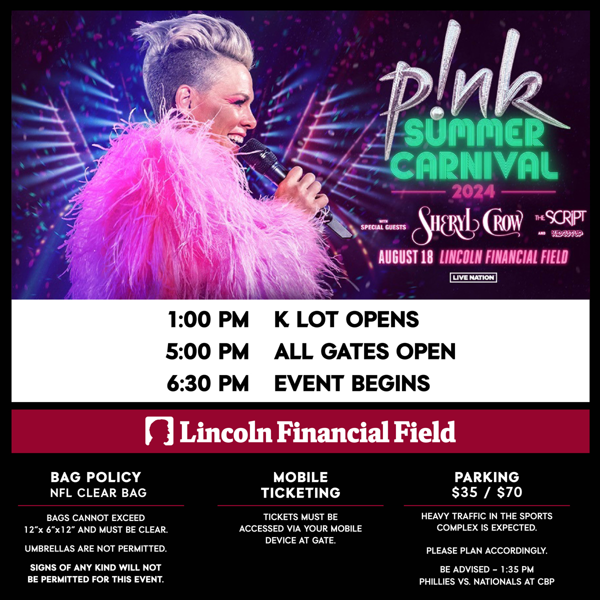 P!NK is at Lincoln Financial Field tomorrow! Here's what you need to know!