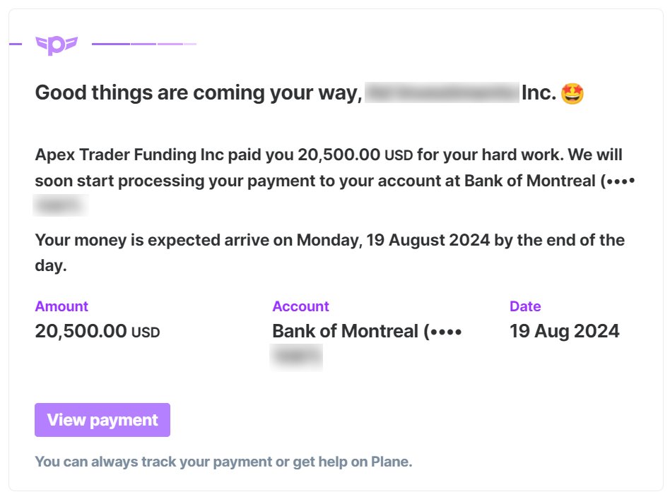 Got 6 payouts approved yesterday Aug 14th.  Today Aug 15th one day later got the money sent email! Thank you <a href="/ApexTradeFund/">ApexTraderFunding</a> for making it faster on payment sent! If you can make approval time faster, that'd would be stellar!😆