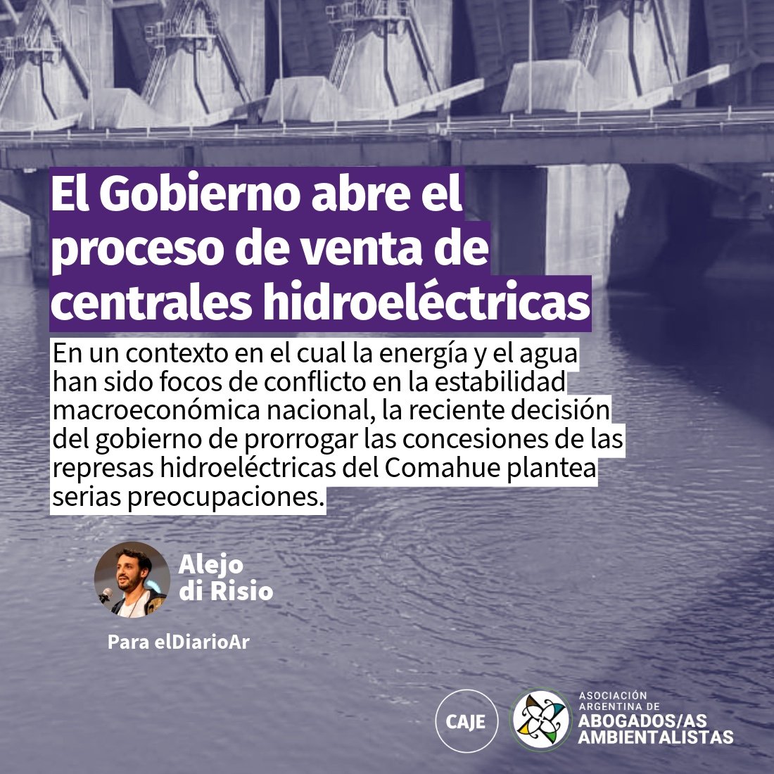 💸 🌊 EL GOBIERNO ABRE EL PROCESO DE VENTA DE CENTRALES HIDROELÉCTRICAS 

✍🏼 por <a href="/alejodiri/">Alejo di Risio</a> (AAdeAA/CAJE) para <a href="/elDiarioAR/">elDiarioAR</a>

⚡ Aunque no hay consenso intersectorial para nuevas construcciones de esta magnitud,el destino de las  existentes es crucial.

aadeaa.org/el-gobierno-ab…