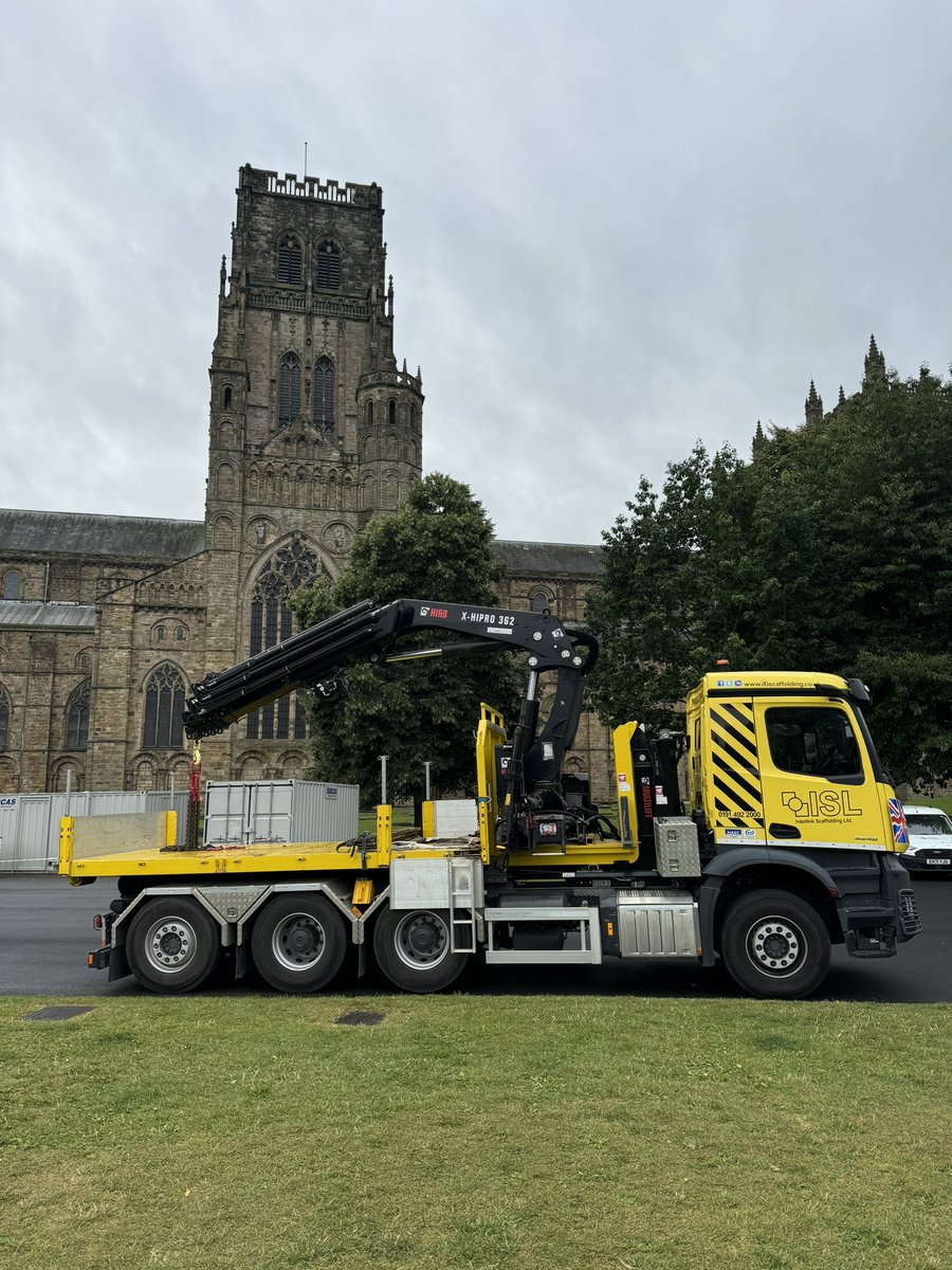 Something different from packs of scaffold today - lifting an 80ft x 20ft temporary roof truss on top of another, at Palace Green, Durham Cathedral